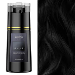 Bupposes Black Dye Shampoo bottle back shows gentle herbal formula for hair.