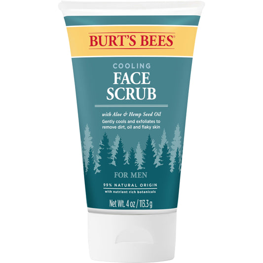 Burt's Bees cooling face scrub bottle for men provides refreshing cleanse.