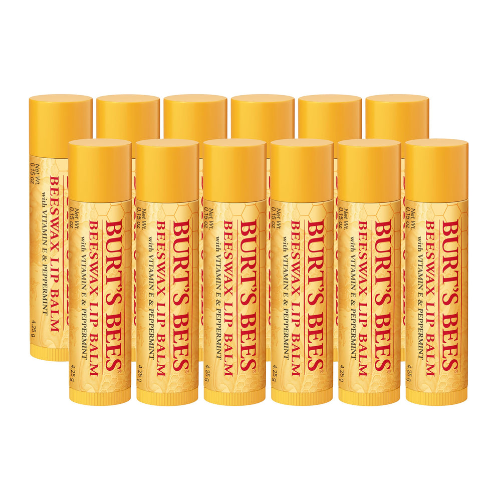 Burt's Bees Lip Balm Original Beeswax 12-pack tubes for on-the-go moisture.