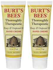 The Burt's Bees Thoroughly Therapeutic Hand Creme bottle showing the honey-grapeseed formula for daily moisture.