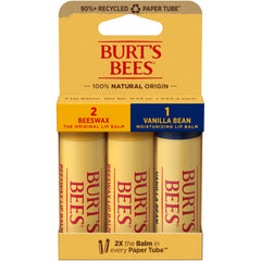 Burt's Bees Vanilla Bean lip balm tube provides long-lasting hydration.
