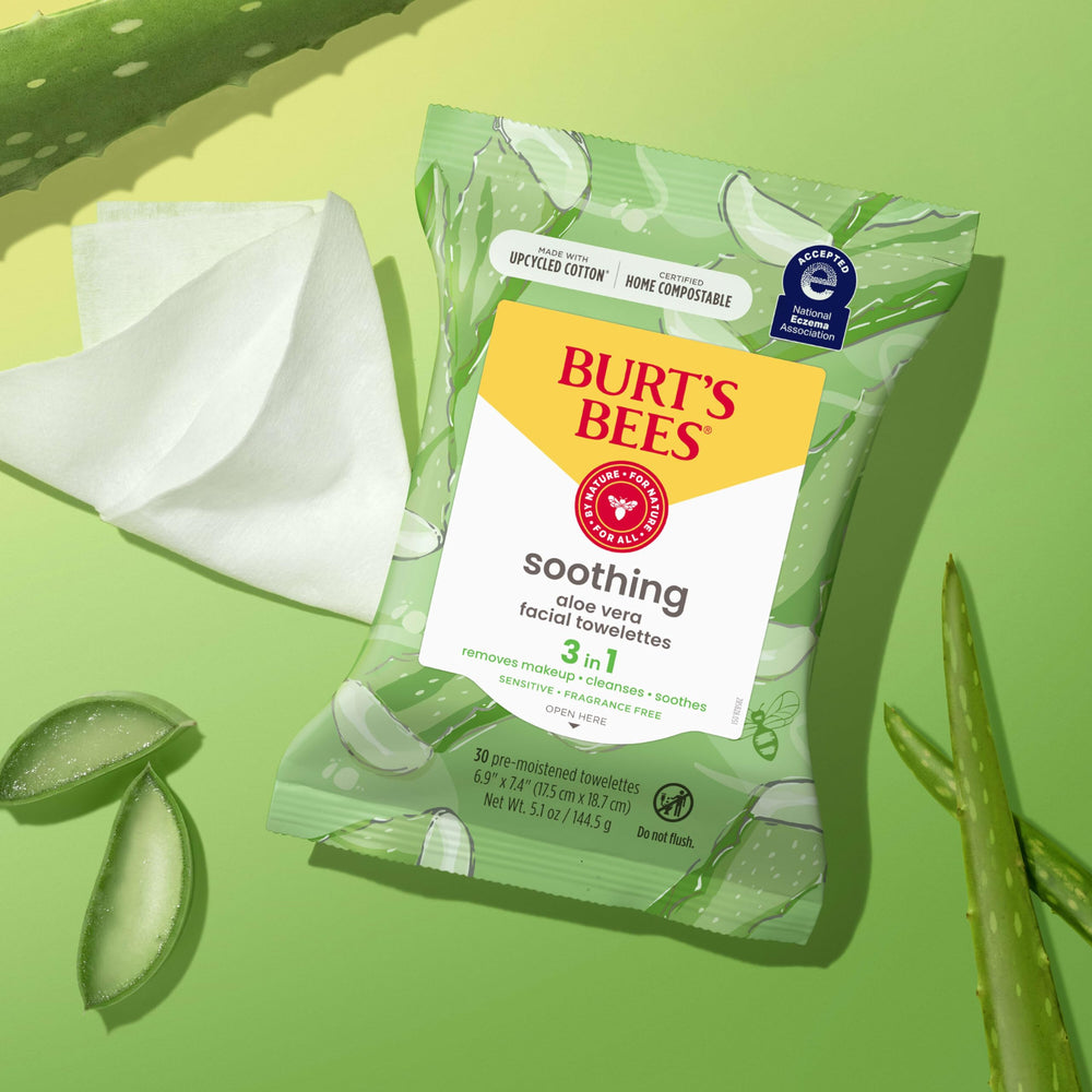 Burt's Bees wipes depicted for compact counter storage and travel