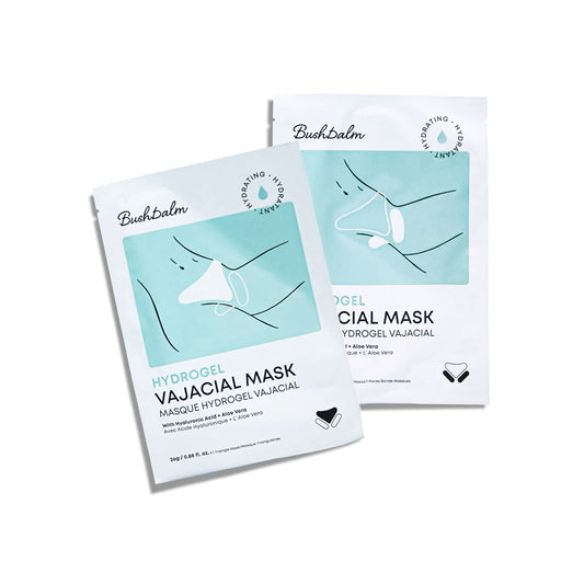 Bushbalm Hydrogel Vajacial Mask packaging shows vegan skincare promise
