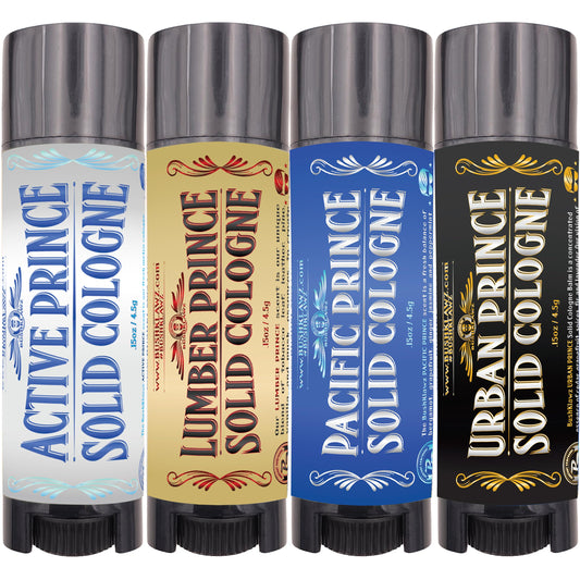 BushKlawz Active Prince solid cologne stick for discreet daytime scent on the go.