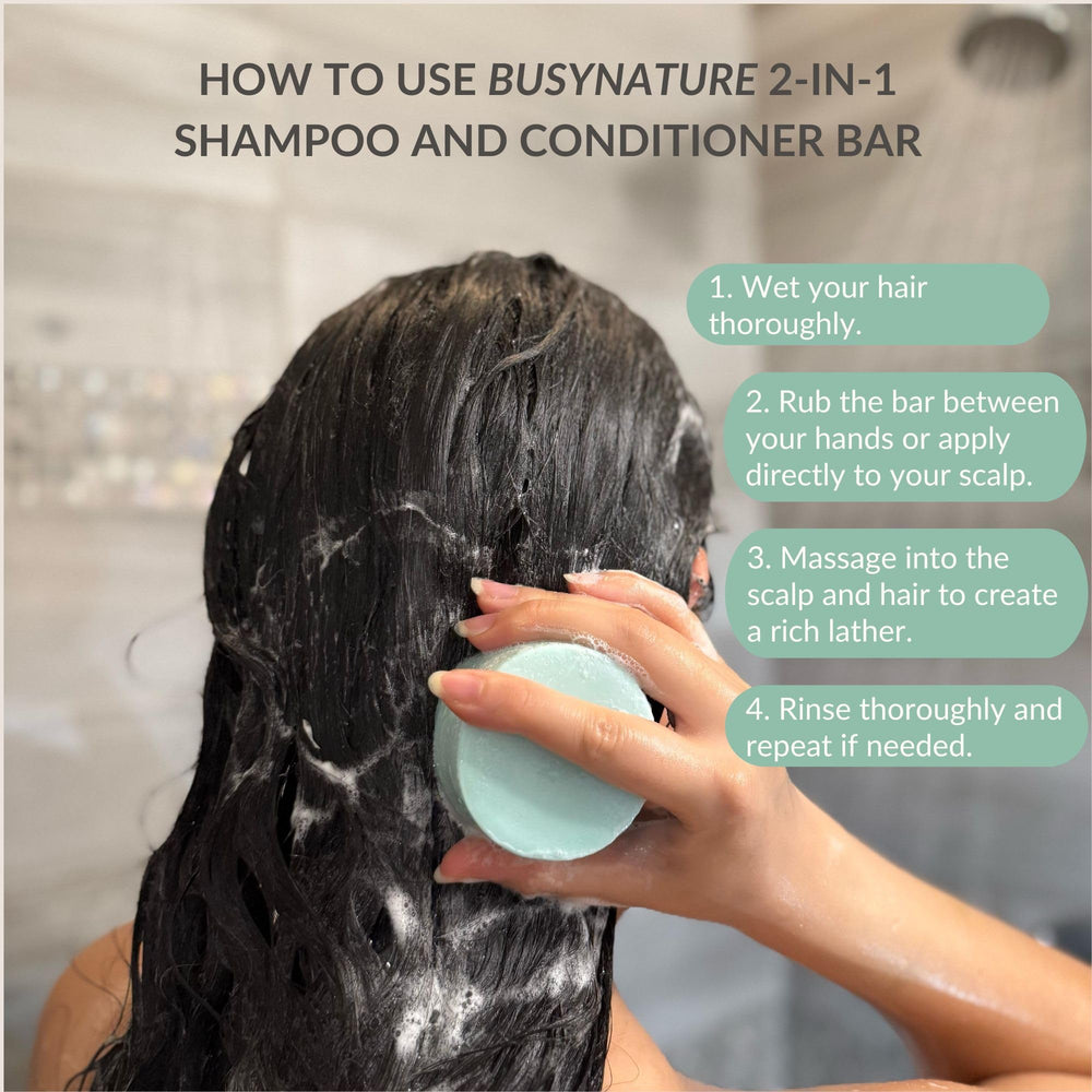 BusyNature Biotin 2-in-1 bar lather on hand for quick, mess-free application.
