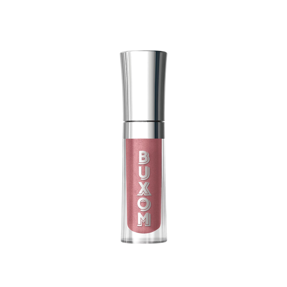 Buxom Full-On Dolly Mini True Mauve Shimmer swatch with plumping shine.