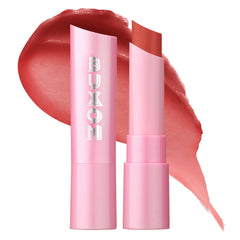 Buxom Full-On Lip Glow Balm Coral Crush packaging shows sheer color and weightless hydration.