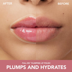 Close-up of BUXOM Lip Polish on lips showing Dusty Rose shimmer