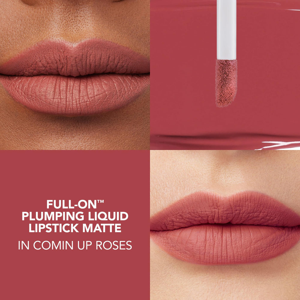 BUXOM Full-On applicator on lips demonstrates precise one stamp application.