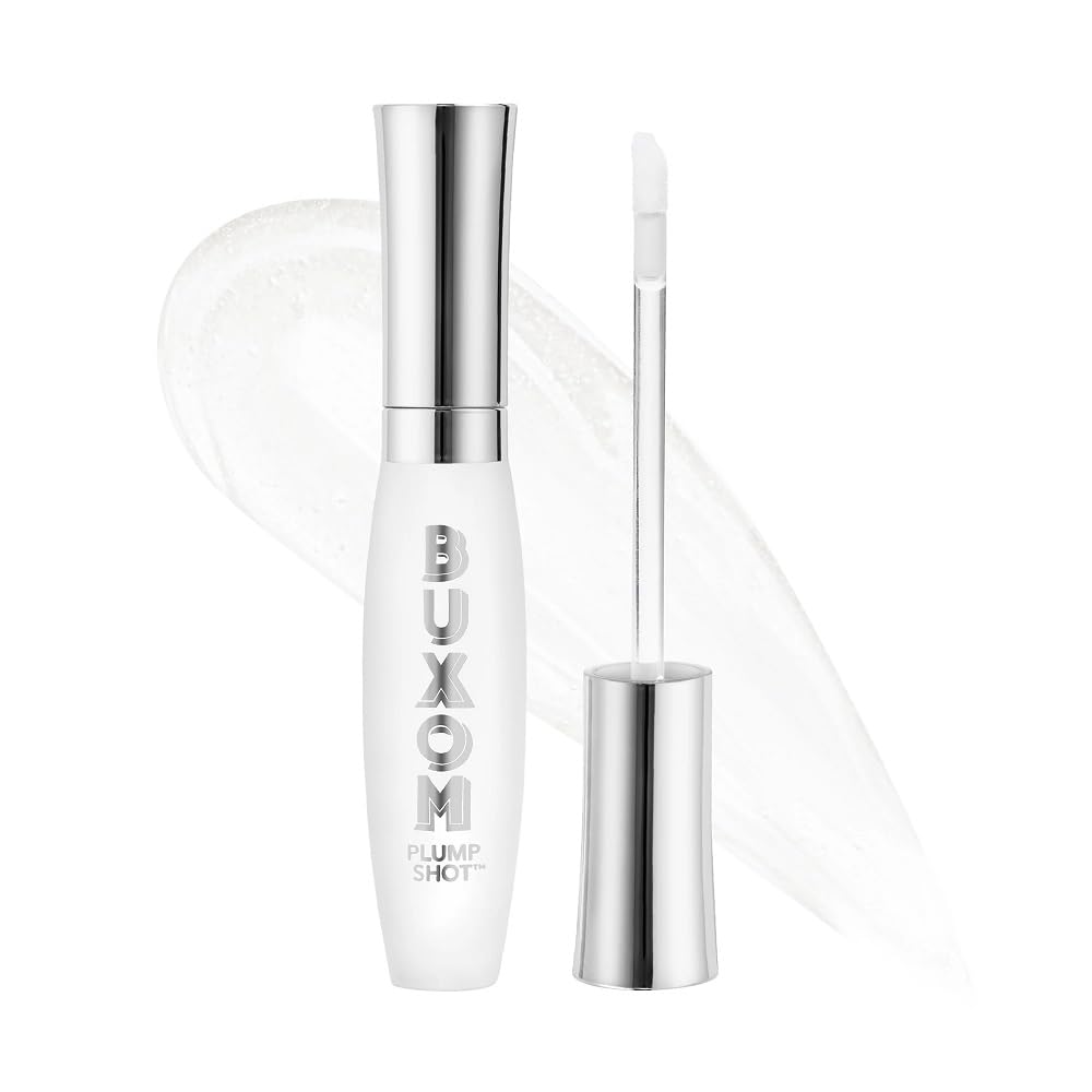 Buxom Plump Shot lip serum bottle with clear gloss and cooling plump.