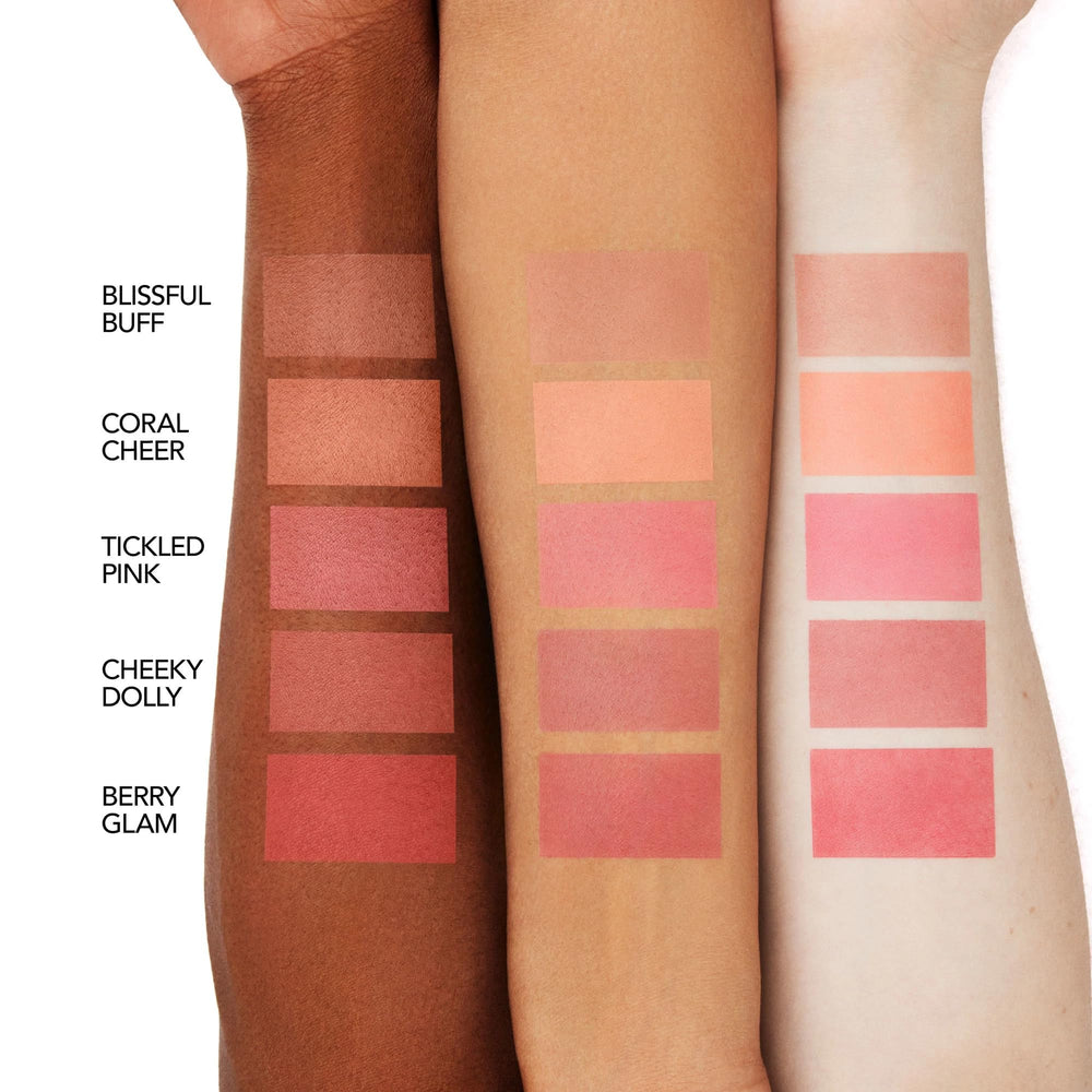 Cream-to-powder transition of BUXOM Tickled Pink on skin