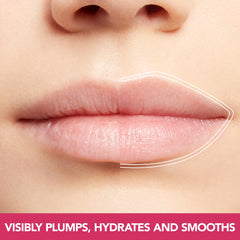 BUXOM balm clear swatch showing translucent shine and moisture