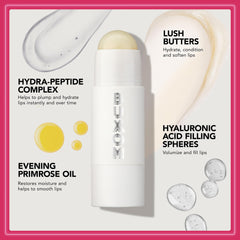 Applying BUXOM balm on lips for instant fullness and moisture