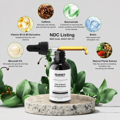 BY BARNEY Minoxidil Serum with derma roller 0-25mm for improved absorption.
