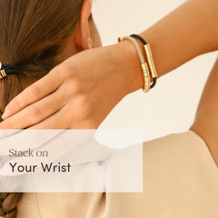 By Lilla bracelet hair tie limestone worn as stackable wrist jewelry