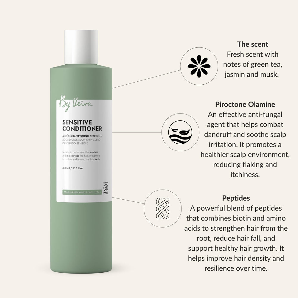 By Veira Sensitive Conditioner color preservation formula keeps color vibrant.