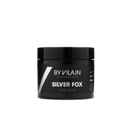 By Vilain Silver Fox Mud Wax jar for strong hold and refined finish.