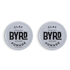 BYRD Hair Clay Pomade 2-Pack pack shot highlighting strong hold and ultra-matte finish.