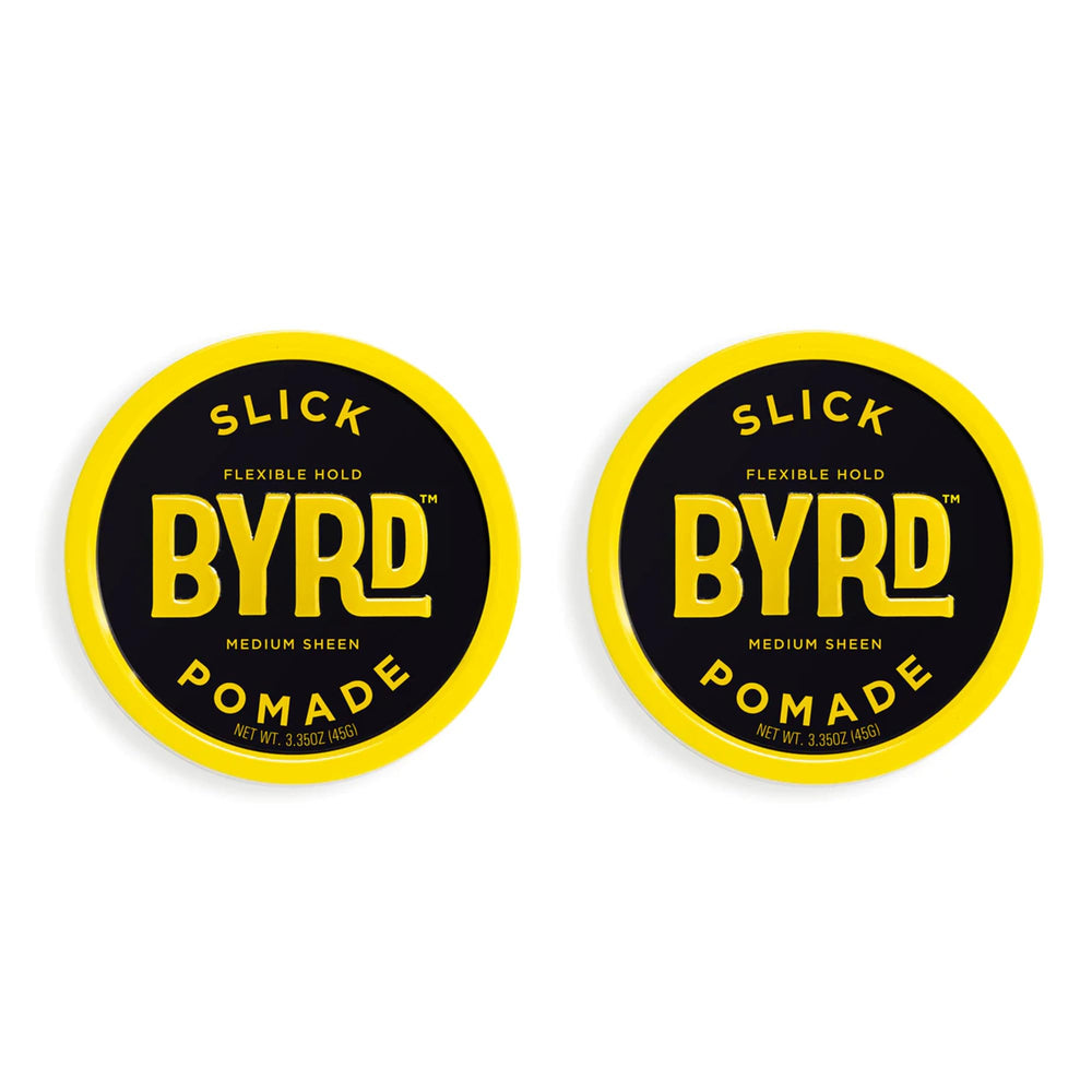 BYRD Hairdo Slick Pomade bottle close-up highlighting easy washout