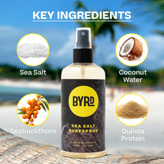 BYRD Sea Salt Surfspray close-up of textured, wavy hair