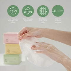 Mask sheets close-up showing light, refreshing texture for sensitive skin.