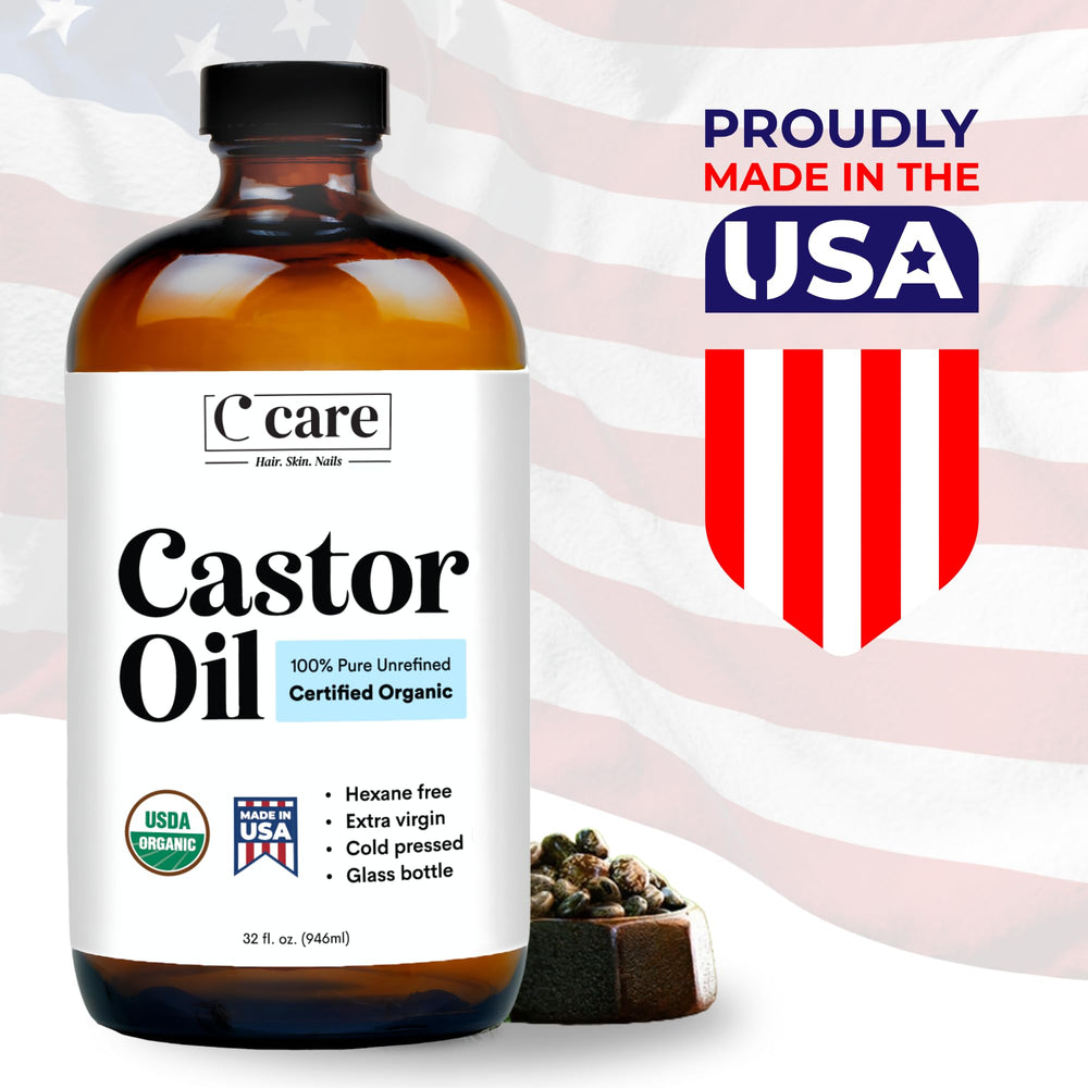 C CARE castor oil application to eyelashes or eyebrows for natural growth.