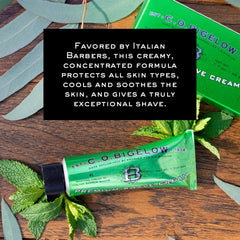 Close-up of eucalyptus oil ingredient in C.O. Bigelow shaving cream.