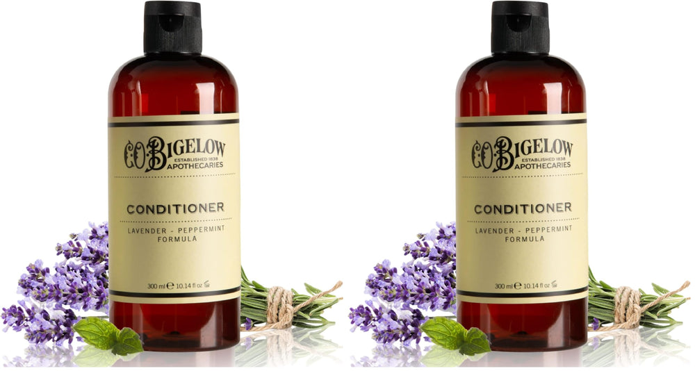 C. O. Bigelow Lavender Peppermint Conditioner bottle hydrates and detangles.