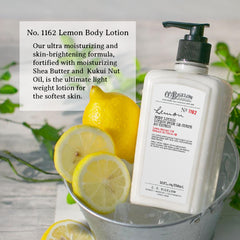 C.O. Bigelow Lemon Body Lotion close-up with lemon extract for bright, lingering fragrance.