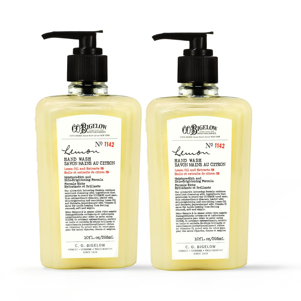 C. O. Bigelow lemon hand wash bottle shows lemon extract for a refreshing cleanse