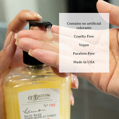 Pump dispenser of C. O. Bigelow lemon hand wash shown in a clean sink area