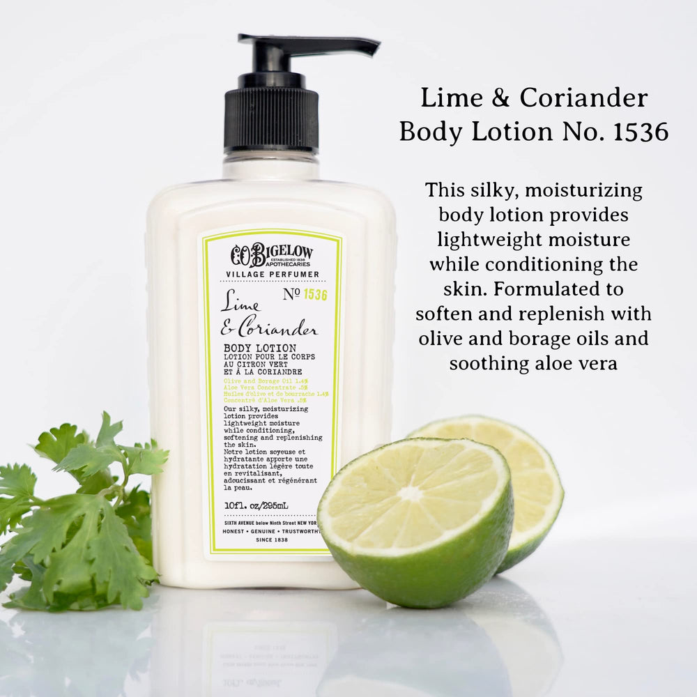 C.O. Bigelow Lime Coriander Apothecary Box with NYC storefront illustration