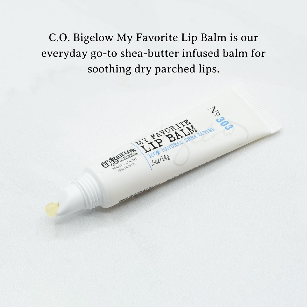 C. O. Bigelow lip balm tubes close-up showing smooth, unscented formula