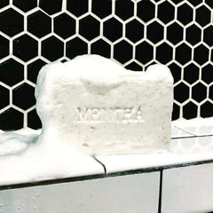 C.O. Bigelow Mentha exfoliating bar soap USA-made on bathroom shelf