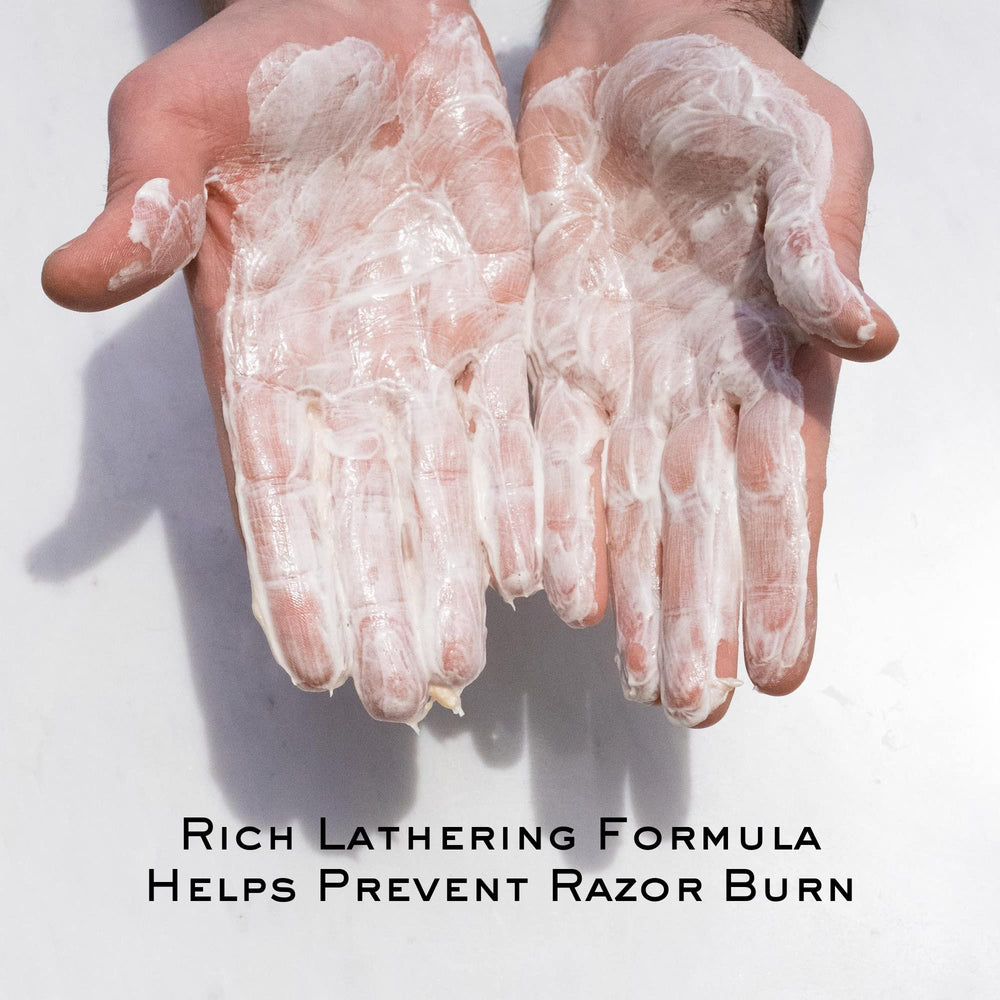 C.O. Bigelow shaving cream on skin showing smooth glide.