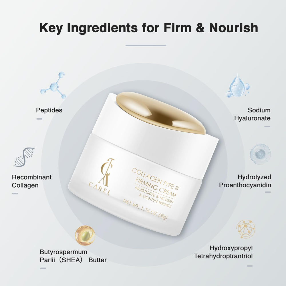 CA CAREL Peptides Collagen Firming Cream application on hand demonstrates even spread.