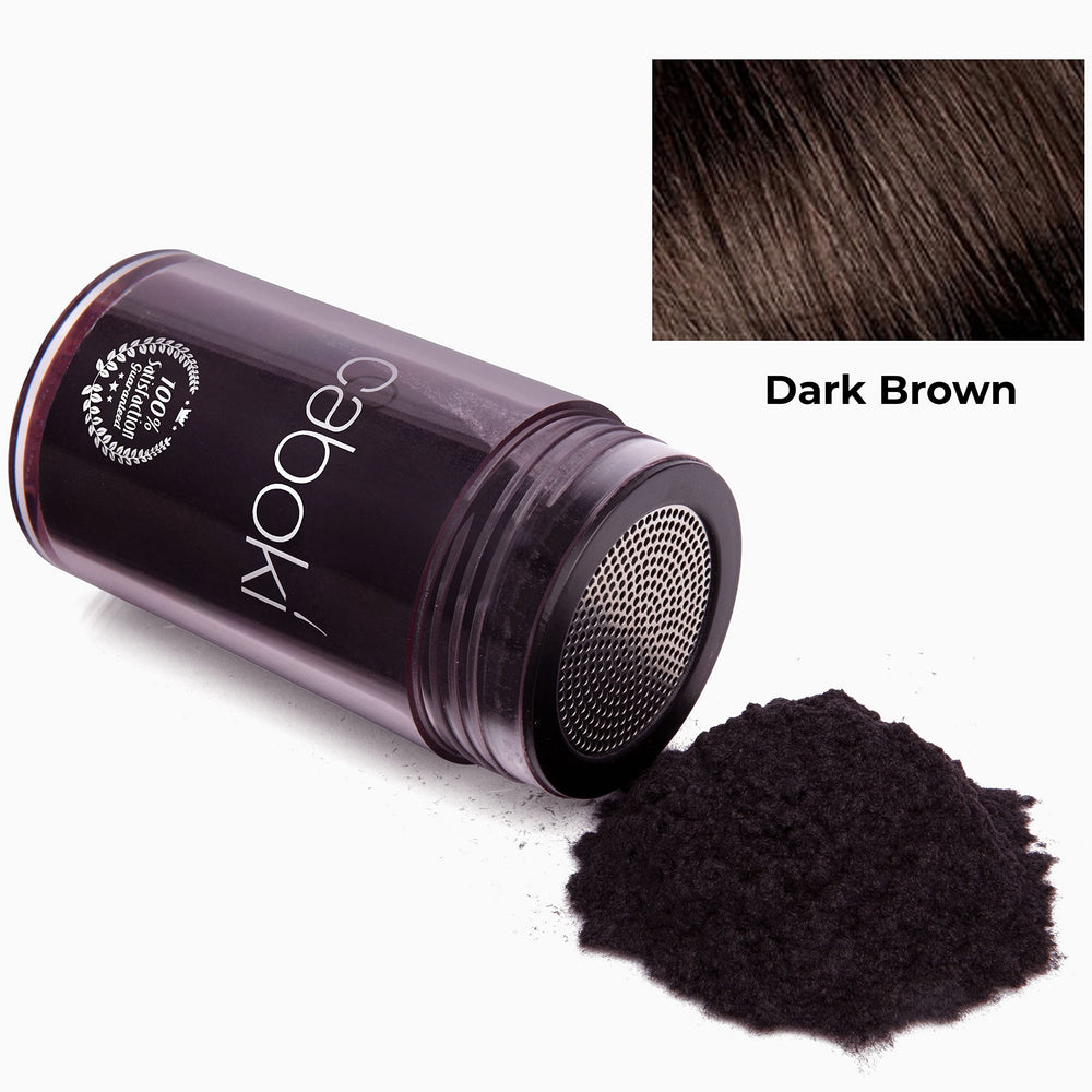 Caboki packaging in dark brown matches hair color.