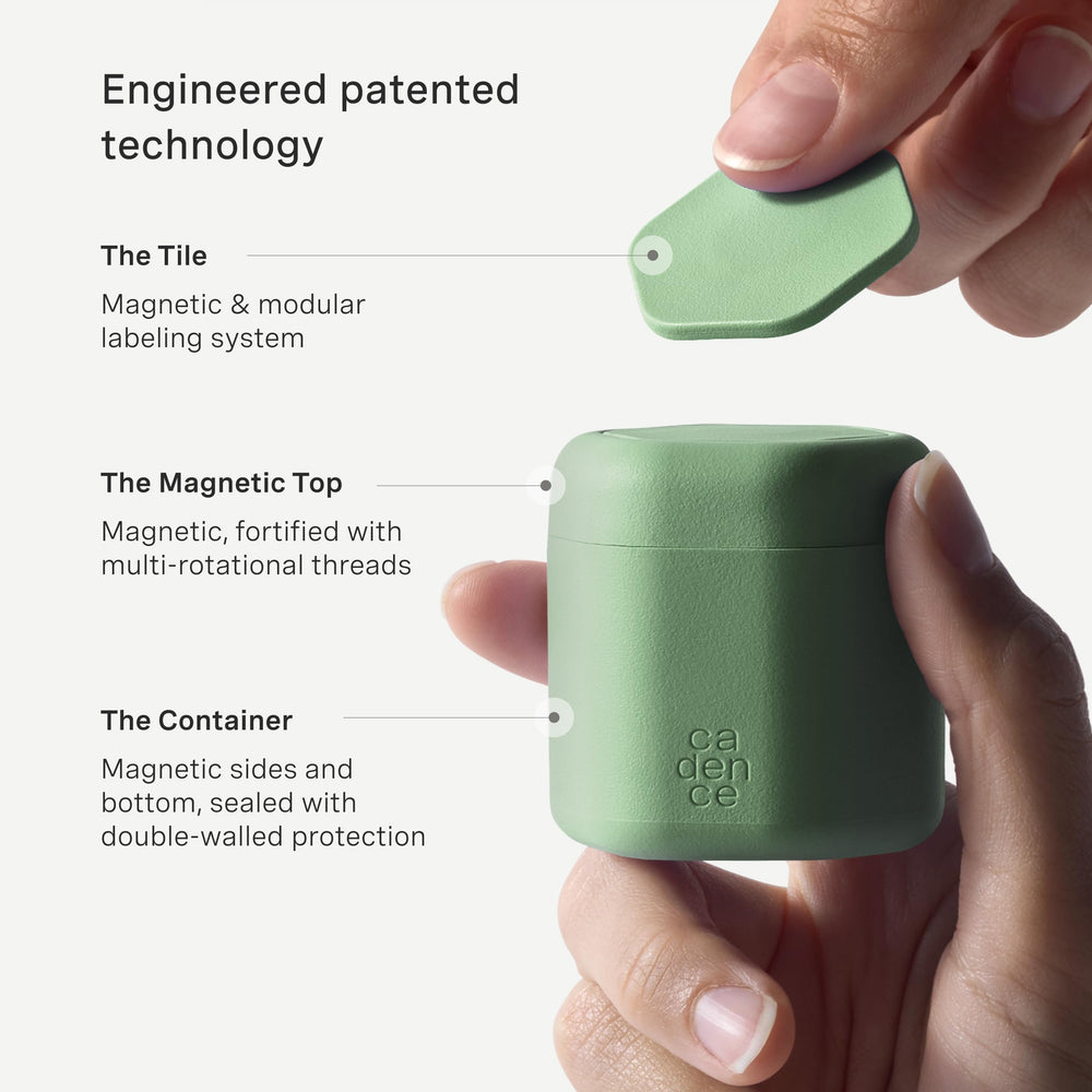 Interchangeable tiles let you swap labels between body wash and lotion as needed.