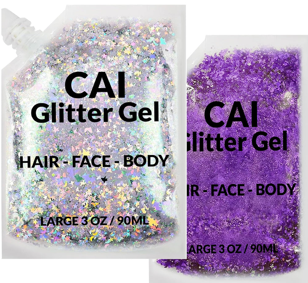 CAI BEAUTY NYC face glitter gel with moon and stars for bold makeup looks