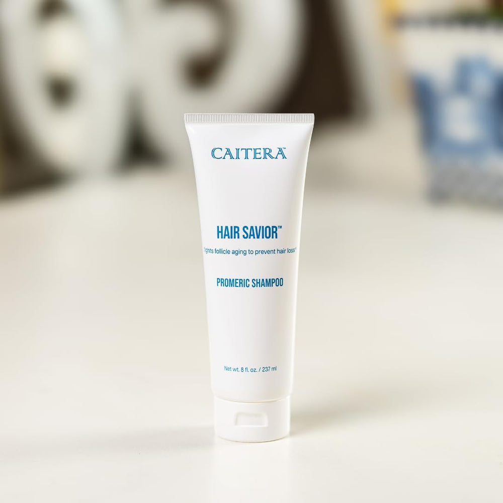 Caitera Hair Savior Promeric Shampoo with turmeric swirl suggests scalp-refreshing properties