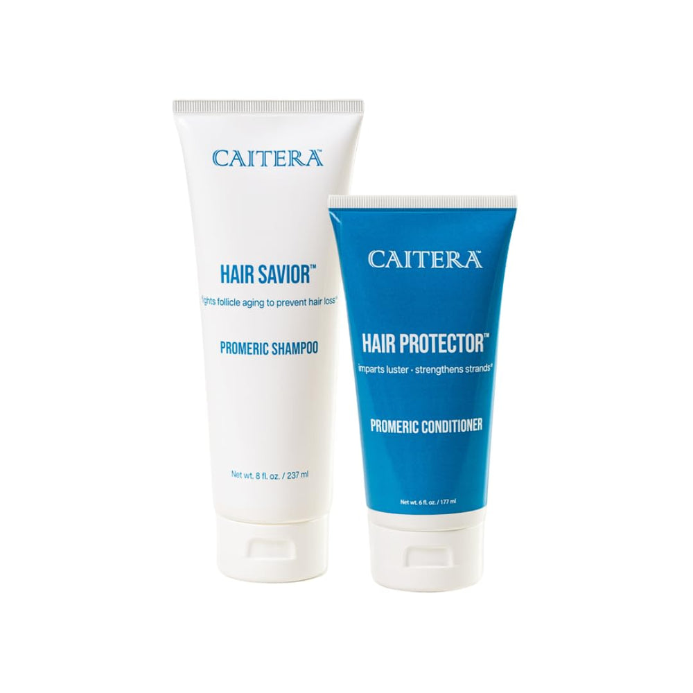 Caitera Promeric shampoo bottle front showing turmeric and biotin for thicker-looking hair