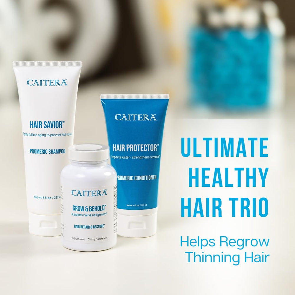 Caitera Ultimate Hair Trio packaging box showcases science-backed blend for thinning hair support