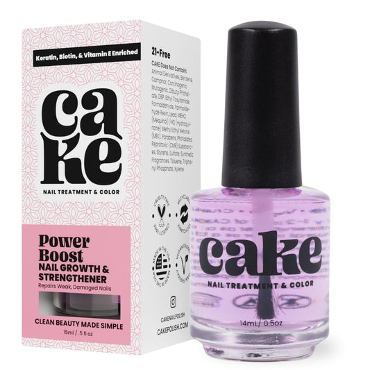 CAKE Nail Power Boost bottle with clear formula for stronger nails