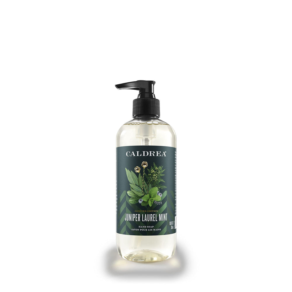 Caldrea hand wash ingredients with aloe vera and olive oil for gentle conditioning.