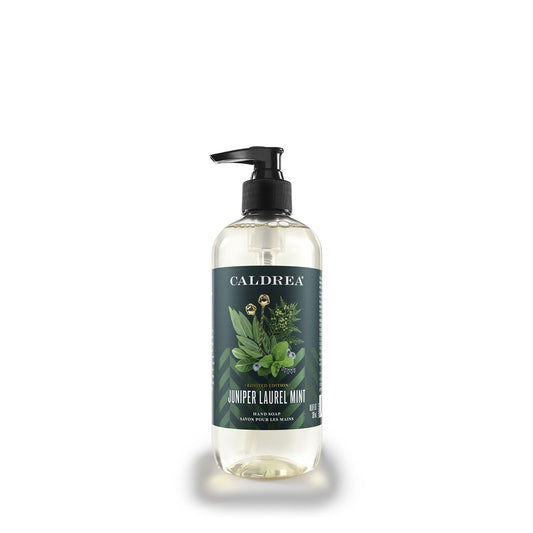 Caldrea hand wash ingredients with aloe vera and olive oil for gentle conditioning.