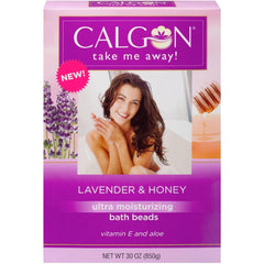 Calgon bath beads lavender vanilla bottle pour enhances a calming bath ritual.