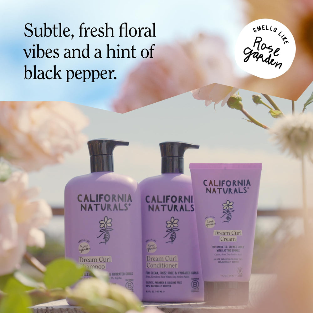California Naturals Dream Curl rose-scented packaging conveying fresh fragrance