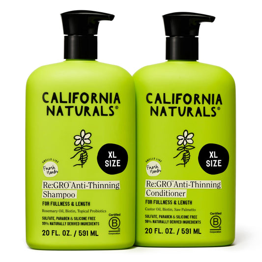 California Naturals Re:GRO shampoo bottle promotes scalp balance.