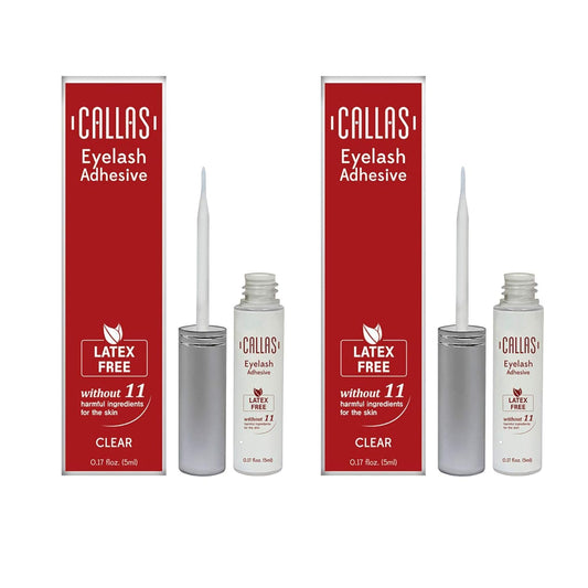 Callas Eyelash Adhesive Clear 2-pack for secure latex-free lashes with all-day hold.