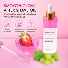 Strawberry vanilla after shave oil may calm irritation after shaving.